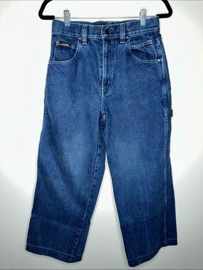 Vintage Y2K FUBU Blue Denim Cargo Jeans with Black Logo Patch
